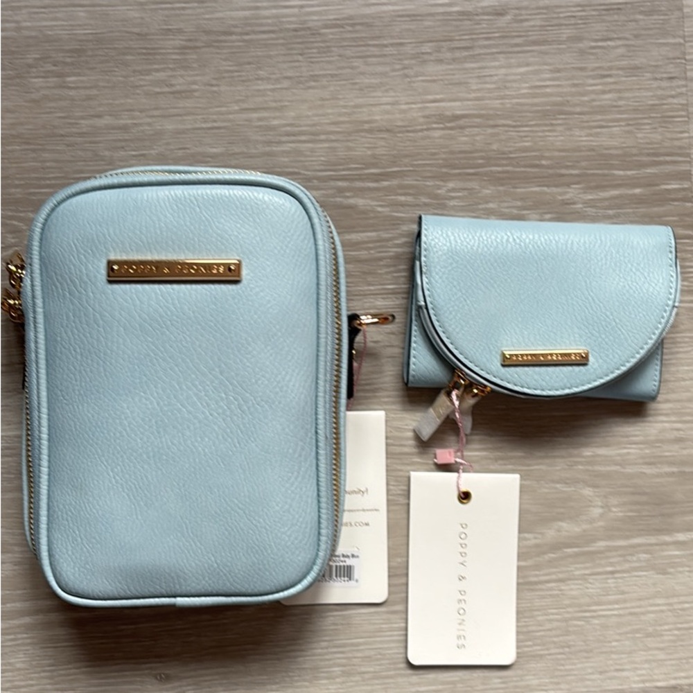 Poppy & Peonies Sky Blue Crossbody Bag Set
